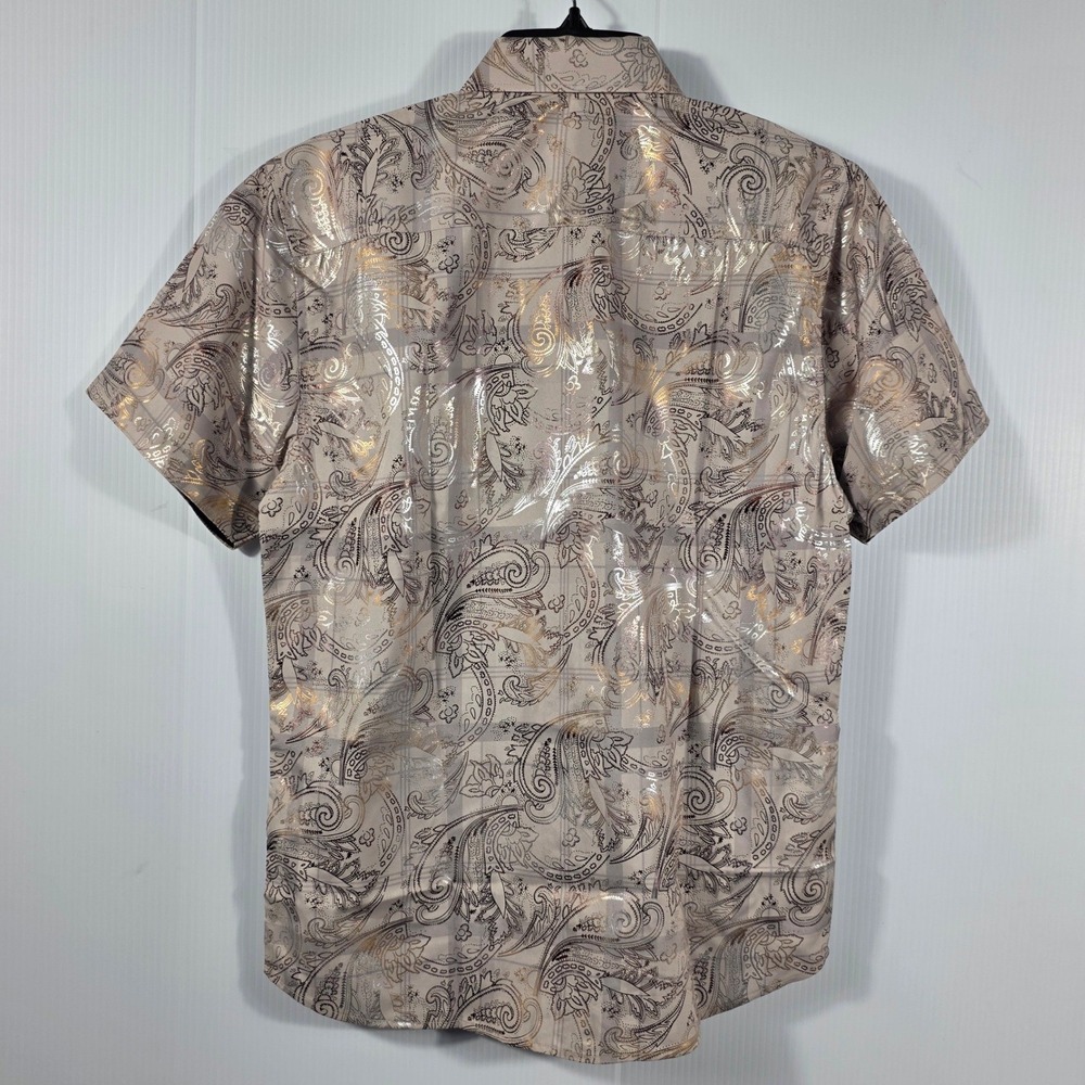 American Breed Mens Smart Shirt Short Sleeve Metallic Paisley Beige Gold Small - Picture 5 of 10